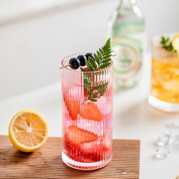 INSETLAN Ribbed Drinking Glasses Set of 6, 370ml Origami Design Ribbed Glassware, Highball Glasses for Juice, Water, and Cocktails, Perfect for Home, Restaurants, and Parties | Dishwasher Safe