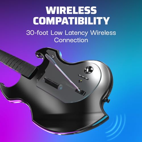PDP RIFFMASTER Wireless Guitar Controller for PlayStation 5 and PlayStation 4, PS5/PS4, Rock Band 4, Audio Jack, Rechargeable Battery, Officially Licensed by Sony - Black