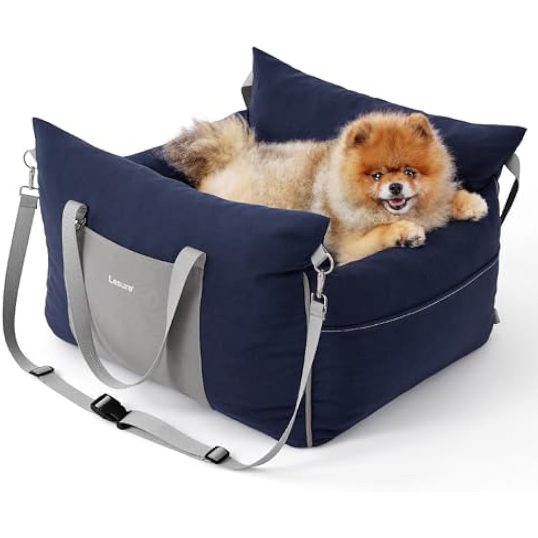 Lesure Dog Car Seat for Medium Dog - Waterproof Dog Booster Seat for Car with Storage Pockets, Clip-On Safety Leash and Memory Foam Filling, Small Pets Travel Carrier Bed, 58x56x33cm, Mood Indigo