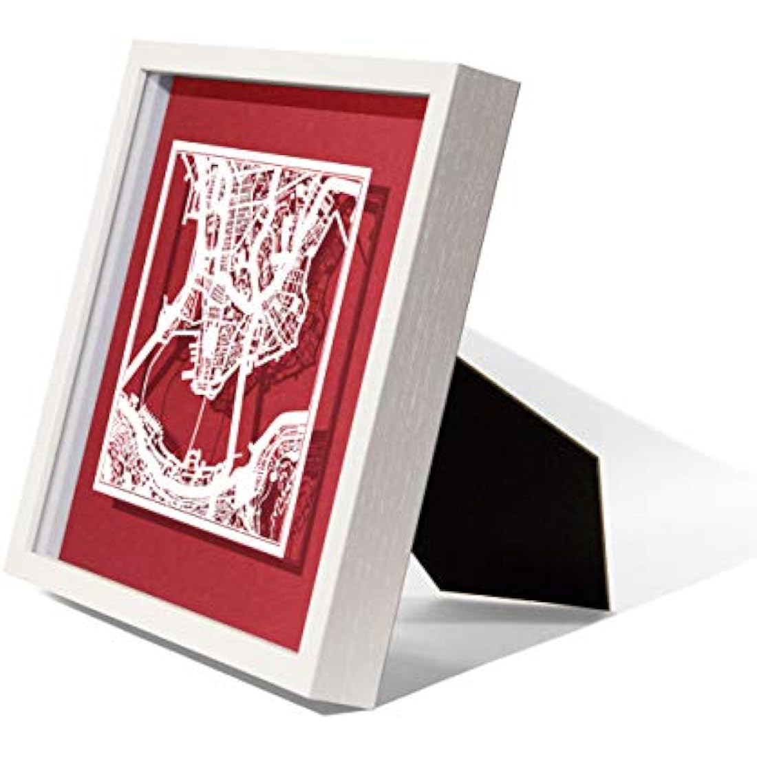 O3 DESIGN STUDIO Hong Kong Paper Cut Map framed, White map, White frame, 9x9 inches, Gift Boxed, 4 background color, self-changing, Paper Art