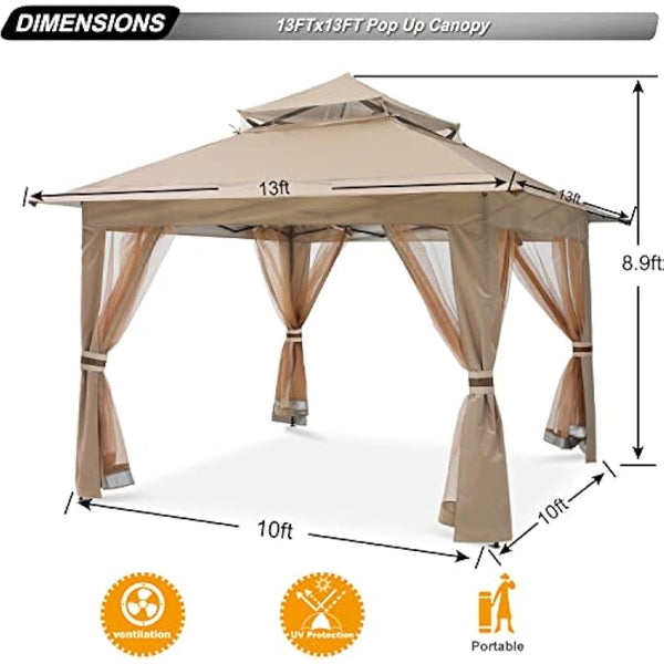 ABCCANOPY 3.6x3.6 Pop up Gazebo Tent Outdoor Canopy Shelter with Netting. (khaki, 3.6Mx3.6M)