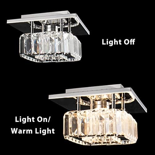diisunbihuo Mini Crystal Chandelier Big Crystal Ceiling Lamp Square LED Pendant Light for Hallway Stairecase (Warm White)
