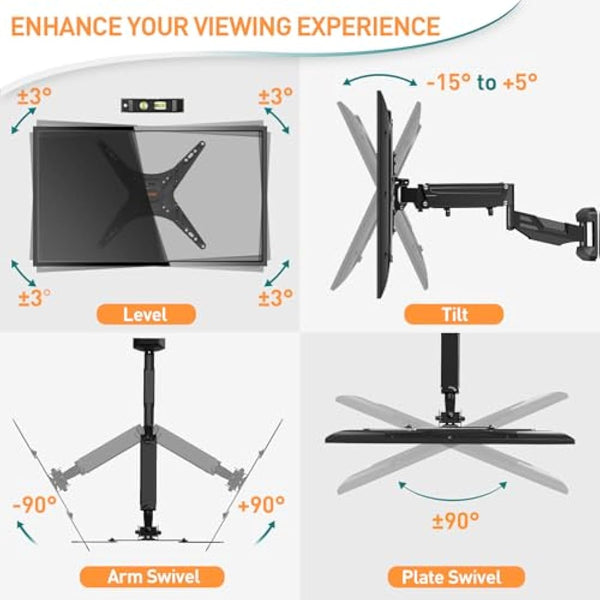 ELIVED TV Wall Bracket Height Adjustable Gas Spring Arm Monitor Wall Mount for Most 23"-55" LED, LCD, OLED Flat or Curved TVs with VESA 100x100mm-400x400mm up to 25KG, Full Motion Corner TV Mount