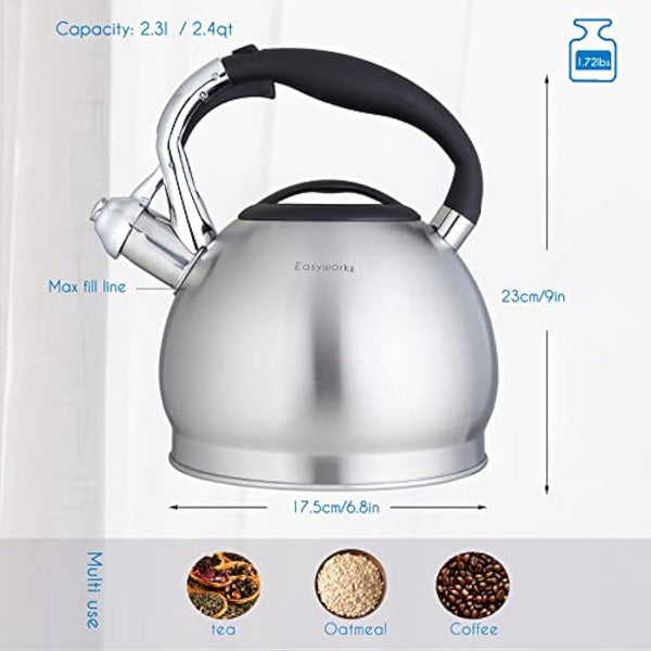 Easyworkz Whistling Stovetop 2.3l Tea Kettle Food Grade Stainless Steel Hot Water Tea Pot with Loud Whistle