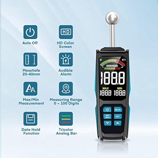 DURFICST 3-inch Color HD Large Screen Moisture Meter with Cloth Bag, 20-40mm Depth Analysis, for All Building Materials, Wood, Wall, Plaster, Masonry