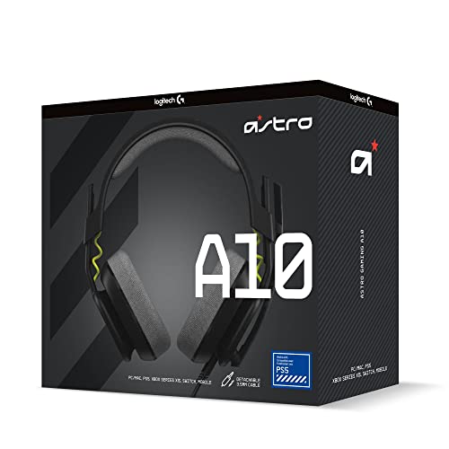ASTRO A10 Gaming Headset Gen 2 Wired Headset, Over-ear Gaming Headphones, Lightweight & damage resistant, Flip-to-mute microphone, 32 mm drivers, Compatible with PS5, PS4, Nintendo Switch, PC - Black