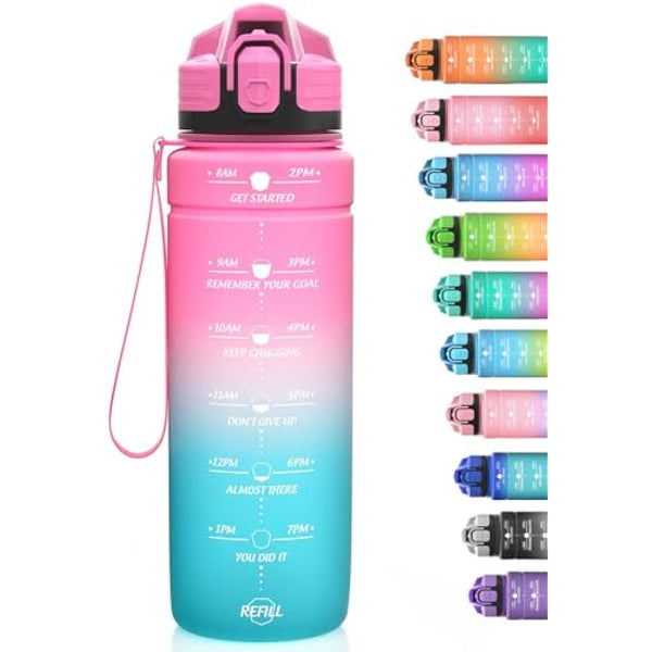 Niggeey Motivational Water Bottle with Time Marker, Sports Water Bottles 1.5l, 1l, 700ml, 500ml Kids Water Bottles, Leak Proof BPA Free Tritan Drink Bottle for School, Gym and Sport, Cycling