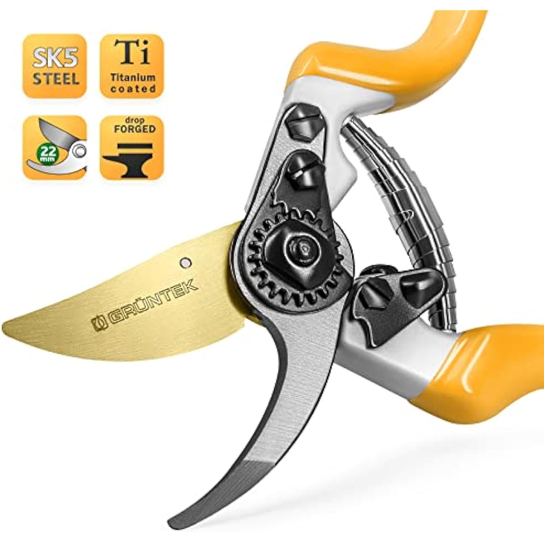 GRÜNTEK Z-25 Titanium Bypass Secateurs – 215mm Ergonomic Garden Pruning Shears with Japanese SK5 Blade | Tree, Vine & Garden Maintenance