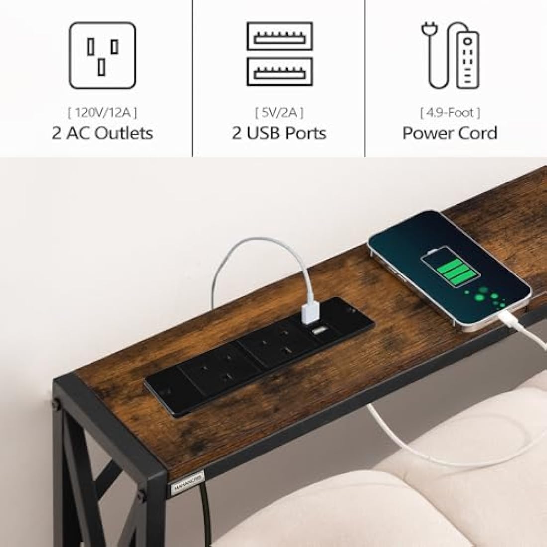 MAHANCRIS Console Table with Charging Station, 100 CM Narrow Sofa Table, Long Entryway Table, Hallway Table with USB Ports, Behind Couch Table with Power Outlets, Rustic Brown ACTHR151KE01N1