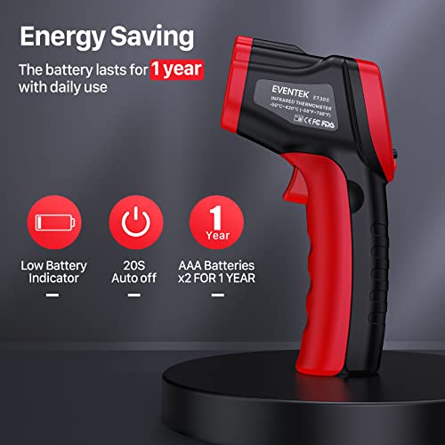 Infrared Thermometer, Eventek IR Laser Thermometer -50 ° C ~ 500 ° C (-58 ° F ~ 932 ° F), Non-Contact Digital Temperature Gun for Kitchen Cooking,BBQ,Vehicle Repair,Pizza,Fridge, Red/Black