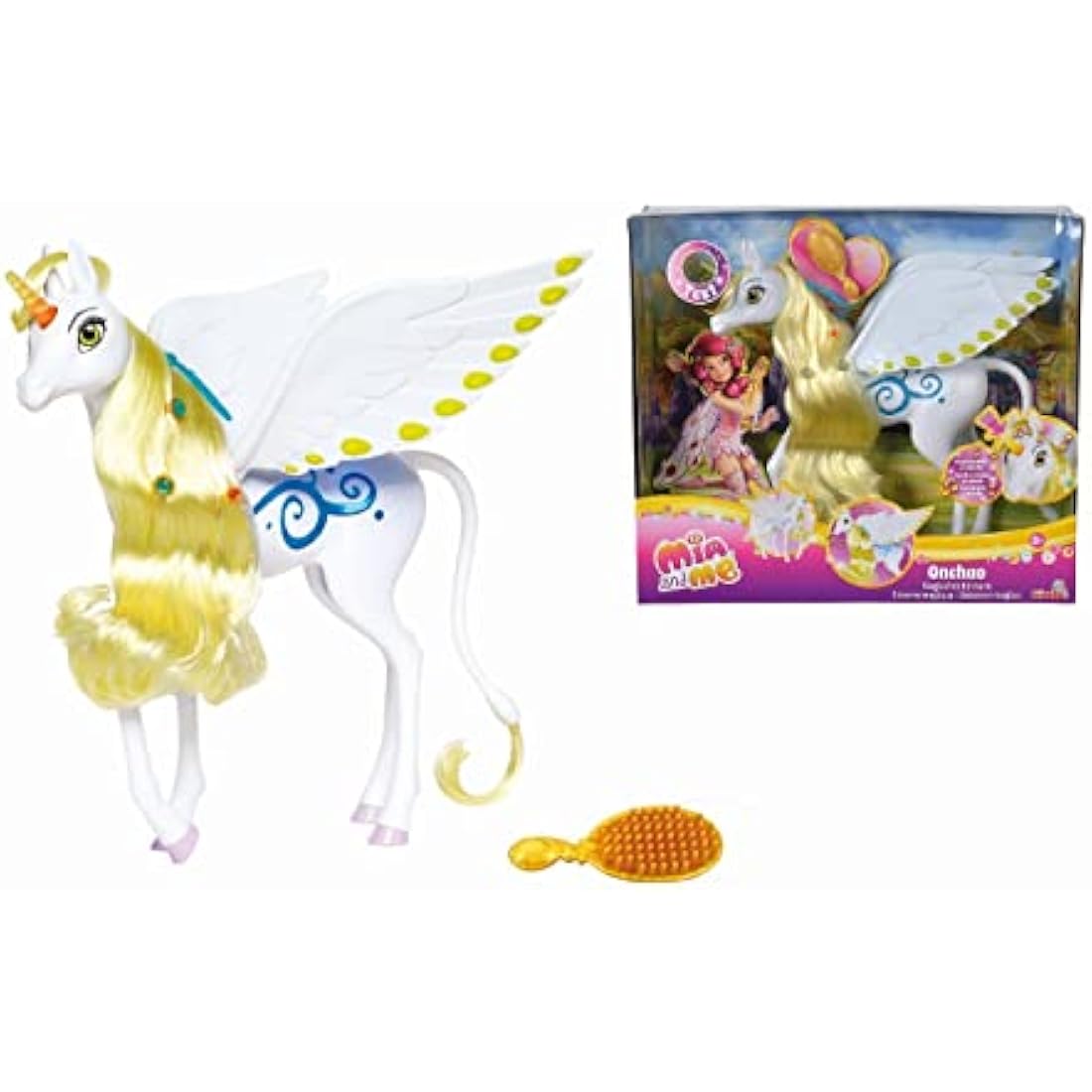 Simba 109480095 Mia and Me Magic Unicorn Onchao with Light and Sound/Moving Wings/Plays Title Song, 25 cm