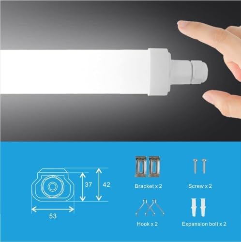 Sundertech 5FT Waterproof LED Batten Light, Pack of 2 with Built-in Connector for Shed, Workshop and Warehouse. 45W, 6500K Cold White Integrated Tube Light, IP65 Rated.