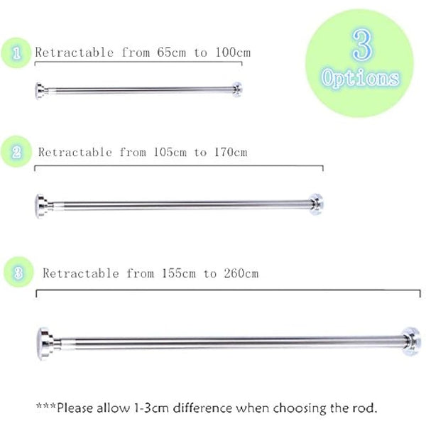 EC Breath Extendable Shower Curtain Poles 155-260cm Telescopic Tension Rod Rail Stainless Steel Bath Closet Hanging Pole