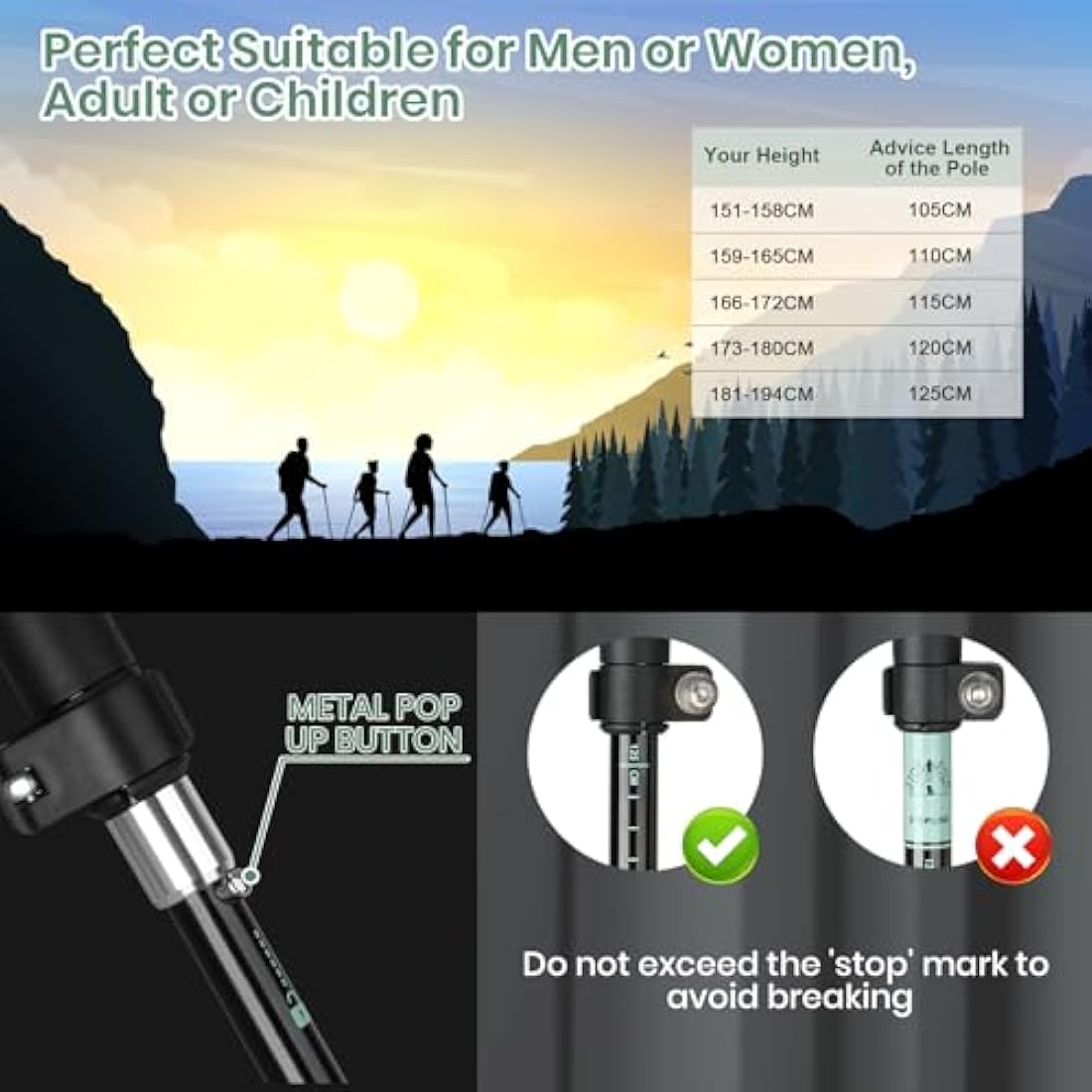 aiGear Walking Poles | 2 Pack | Collapsible Ultralight Aluminum Hiking Poles | with Quick Lock System | Perfect for Hiking Camping Mountaining Backpacking | (105-125cm)