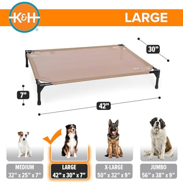 K&H Pet Products Original Pet Cot Elevated Pet Bed All Season Tan Mesh Large 30 X 42 X 7 Inches