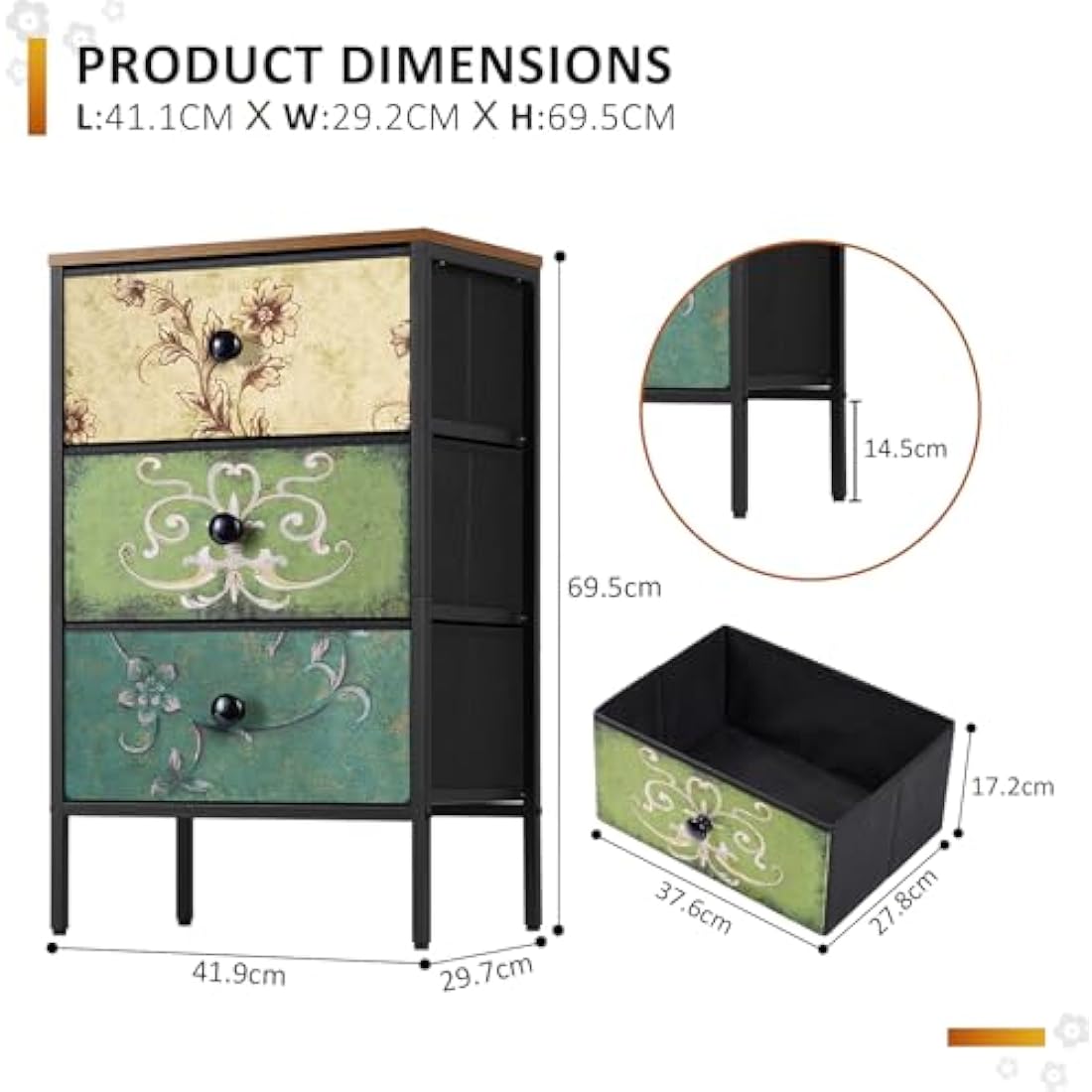 LYNCOHOME Bedside Tables Set of 2,Nightstand with 3 Drawers,Fabric Storage Cabinet Drawers,Furniture Sets for Bedroom,LivingRoom,Nursery,2 Pack