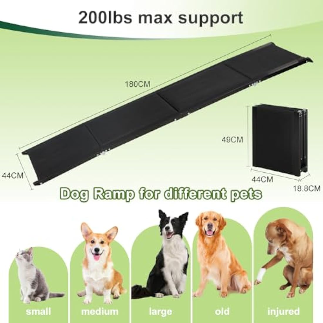 SMONTER Dog Car Ramp for Large Dogs, Folding Portable Pet Steps 180 x 44cm Extra Long Aluminum Dog Stairs with Nonslip Surface, Lightweight &Durable for Trucks, Cars and SUV, Supports up to 200 lb