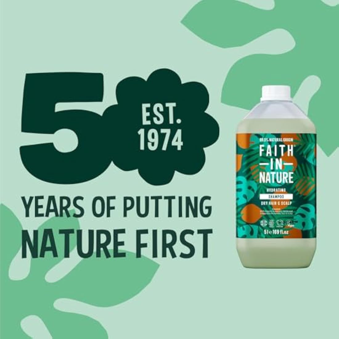 Faith In Nature Organic Coconut Shampoo, Hydrating for Dry Hair & Scalp, Vegan & Cruelty Free, No SLS, Silcones or Parabens, 5L Refill Pack