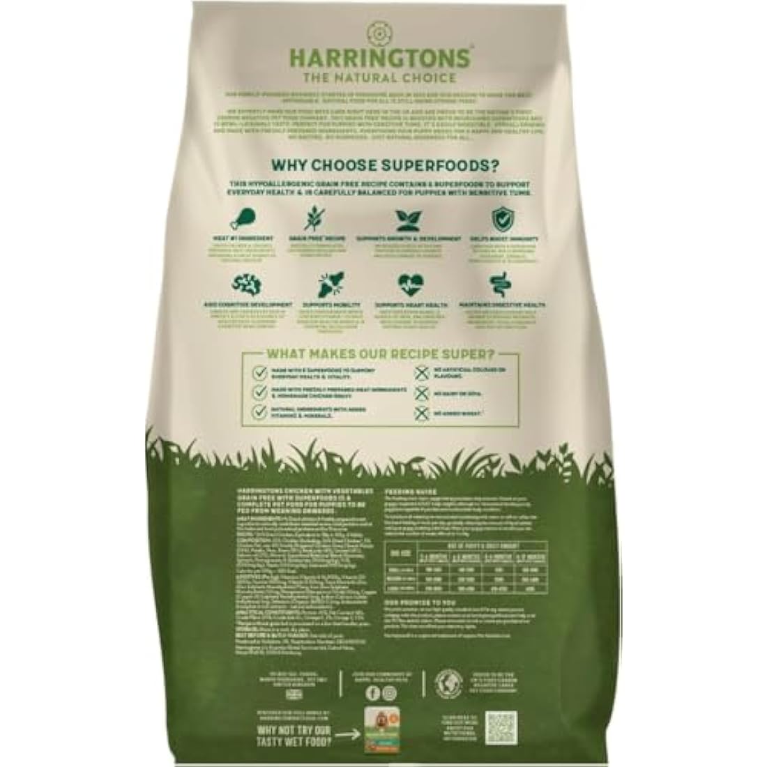 Harringtons Superfoods Puppy Complete Grain Free Hypoallergenic Chicken with Veg Dry Dog Food 10kg - Made with All Natural Ingredients, Packaging may vary