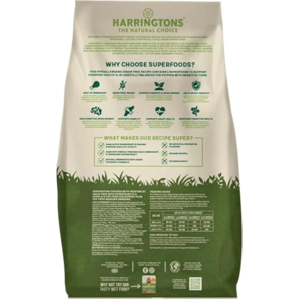 Harringtons Superfoods Puppy Complete Grain Free Hypoallergenic Chicken with Veg Dry Dog Food 10kg - Made with All Natural Ingredients, Packaging may vary