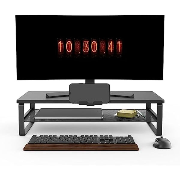 Doowiit Monitor Stand with drawer, 2-Tier Monitor Stand Riser with Phone Holder and Cable Management - Desk TV Shelf, Laptop Printer, Desk Organizer Stand, for Home & Office, Black