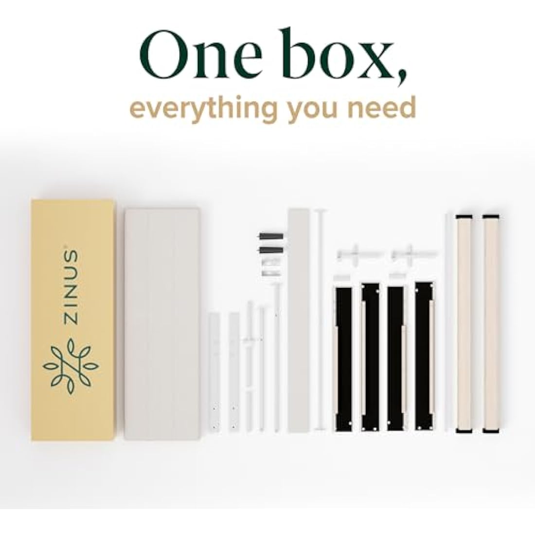 ZINUS Piper King Bed Frame – Bed 150 x 200 cm – 30cm Height – Upholstered platform bed frame with Headboard – Wooden slat support – Off White