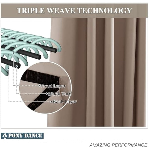 PONY DANCE Blackout Thermal Window Curtain - Thermal Insulated Solid Curtain 2 Panels, Soundproof Window Treatment Drapes for Bedroom, Office, Caravan, Apartment, 46x54 inch, 2 Panels, Light Putty