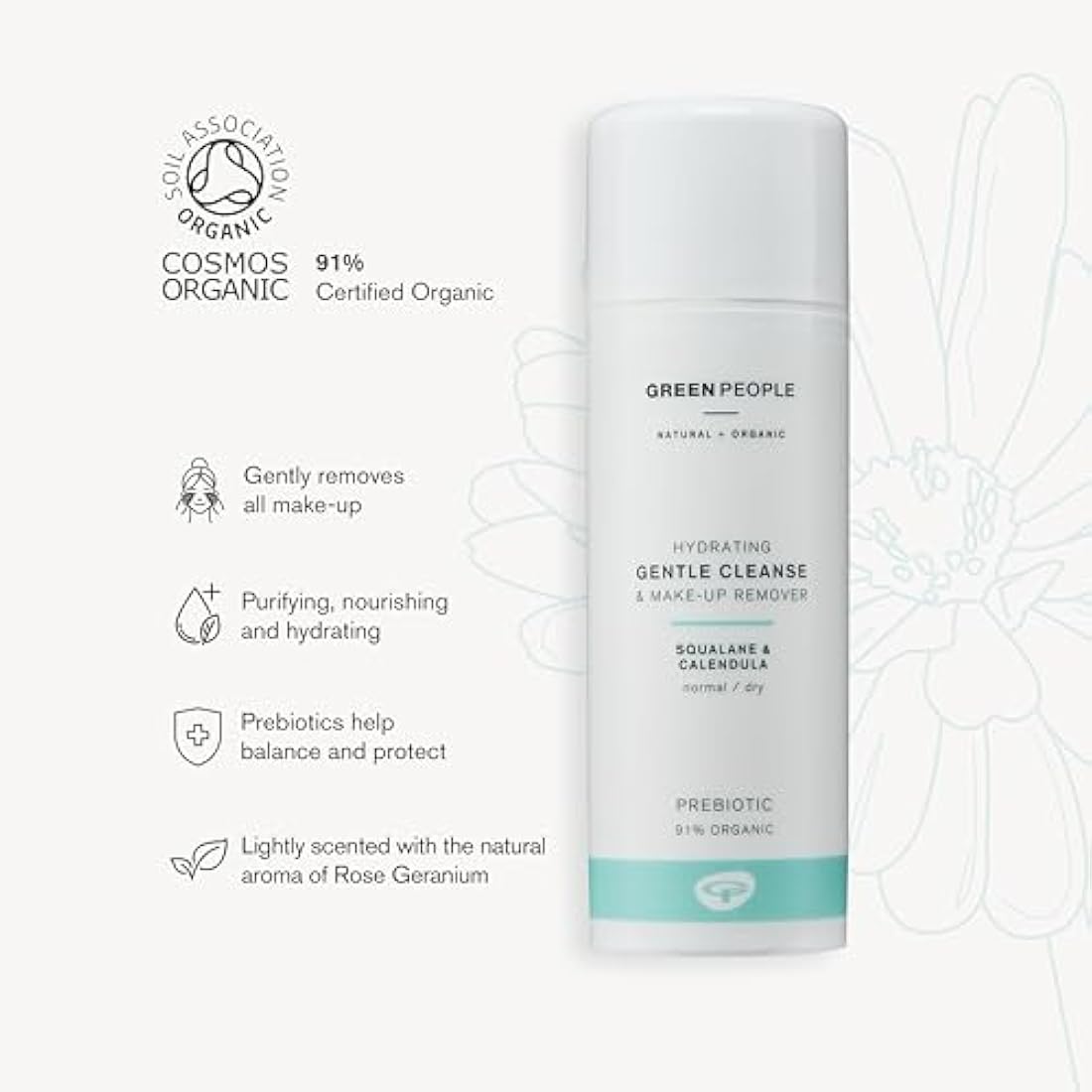 Green People Gentle Cleanse & Make Up Remover - Natural & Organic - with Calendula & Squalane (Derived from Olives) - SLS & Alcohol Free - Vegan & Cruelty Free, 150ml