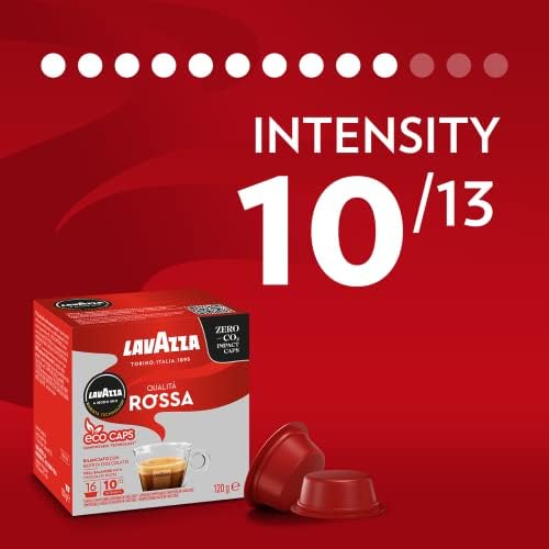 Lavazza, A Modo Mio Qualità Rossa, 96 Coffee Capsules, with Chocolate and Dried Fruit Notes, Arabica and Robusta, Intensity 10/13, Medium Roasting, Compostable, 6 Packs of 16 Compostable Coffee Pods