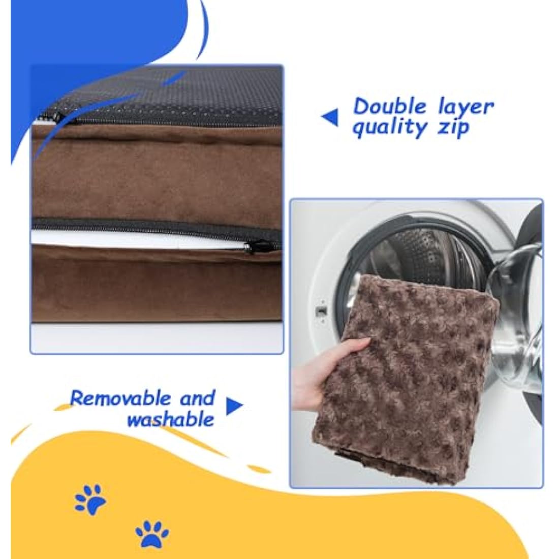 KSIIA Large Dog Bed, Orthopedic Dog Sofa Beds Pet Bed, Dog Couch with Removable Washable Cover, Waterproof Dog Bed, Pet Sofa with U-Shape Bolster, Brown 91x68x16cm