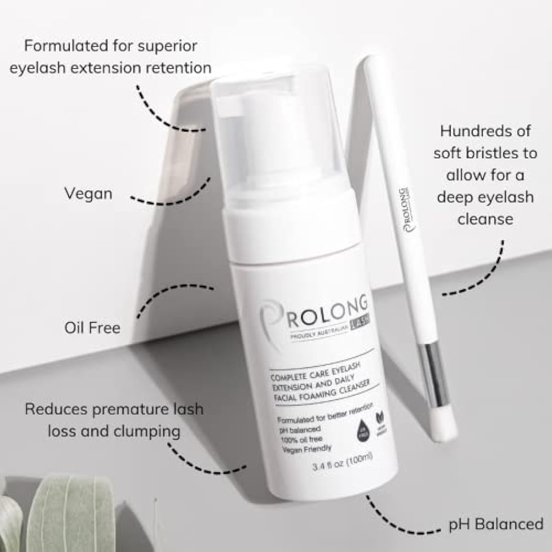 Eyelash Extension Shampoo & Brush - 100ml Bottle - Gentle Foaming Cleanser For Extensions & Natural Lashes - Makeup Remover - Paraben & Sulfate Free - Salon & Home Use