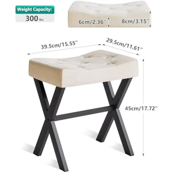 IBUYKE U-shaped Linen Vanity Stool, Square Makeup Stool with X-Leg, Ottoman Seat Footrest Stool, Multi-Use as Small Side Table, for Bedroom, Living Room, Linen WBD018Y