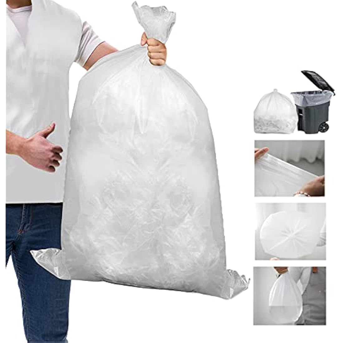 200 Large Strong Clear Bin Bags (18 x 29 x 39 Inches) - Plastic Recycling Bin Liners - 140 Gauge Trash Bags for Rubbish, Waste, Refuse & Dustbin Sacks - 85 Liters