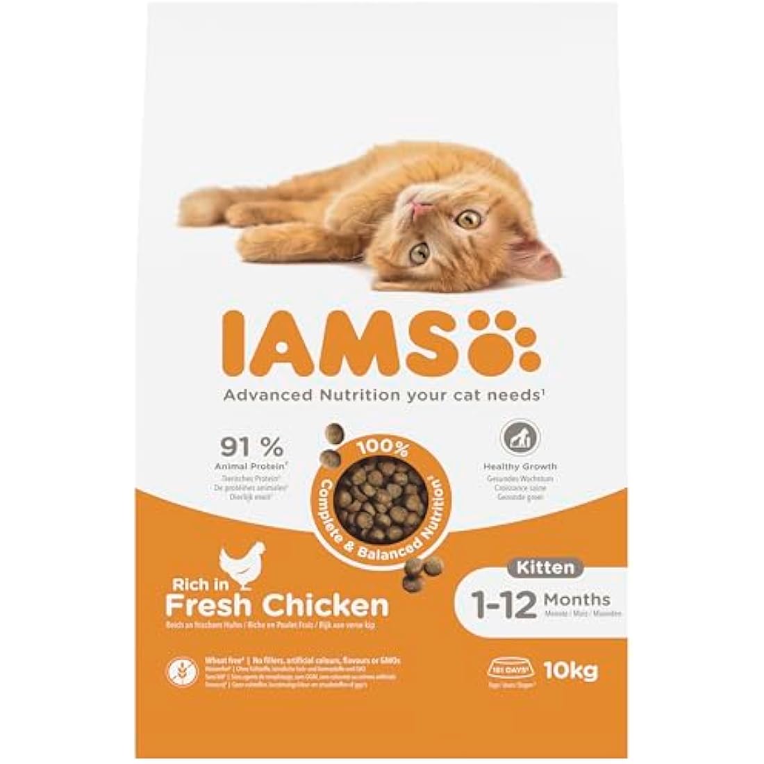 IAMS Kitten Complete Dry Cat Food Chicken 10kg - For Healthy Growth