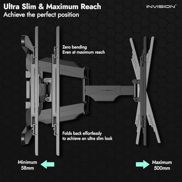 Invision Ultra Strong TV Wall Bracket Mount Double Arm Tilt & Swivel for 37-75 Inch (94-190.5cm) LED LCD OLED Plasma & Curved Screens - Up to VESA 600mm(w) x 400mm(h) - Max Load 50kg (HDTV-DXL)