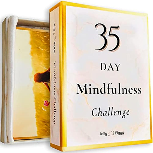 Jolly Piggy 35 Day Mindfulness Challenge Cards, Anxiety Relief Gift for Women, Men & Teens Bonus Wellness Ebook | Great Secret Santa Gift & Stocking Filler