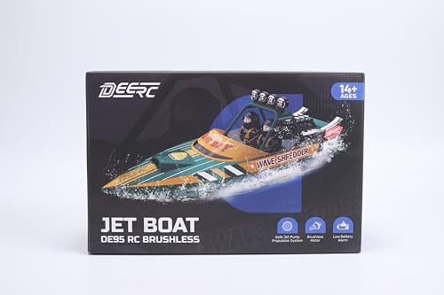 DEERC Fast Brushless RC Shark Boat for Adults, 30+MPH 3S High Speed Remote Control Speed Boat with LED Lights, Summer Toy Gift for Kids