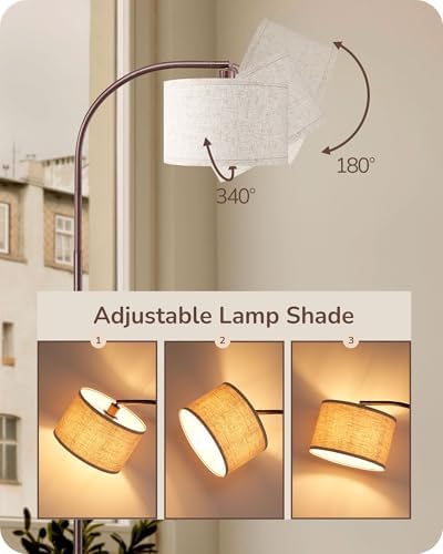 EDISHINE LED Floor Lamp, 63" Standing Lamp with Adjustable Linen Shade, Brown Metal Arc Light Pole, Modern Simple Reading Light for Living Room, Lounge, E27 Socket, LED Bulb Included