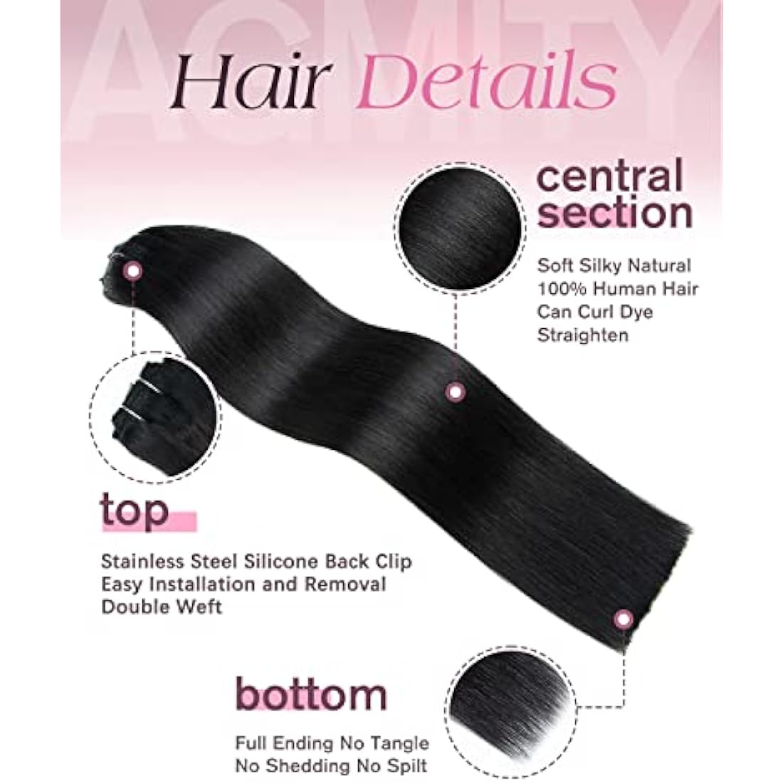 AGMITY Clip in Jet Black 16 inch 7Pcs 120g 100% Real Remy Human Hair Seamless Double Weft Straight Hair Extensions