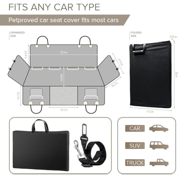 Heavy Duty Dog Car Seat Cover - Back Seat Extender, Aggressive Chewer Resistant, Large Hard Bottom, Dog Hammock for Car, SUV, Truck