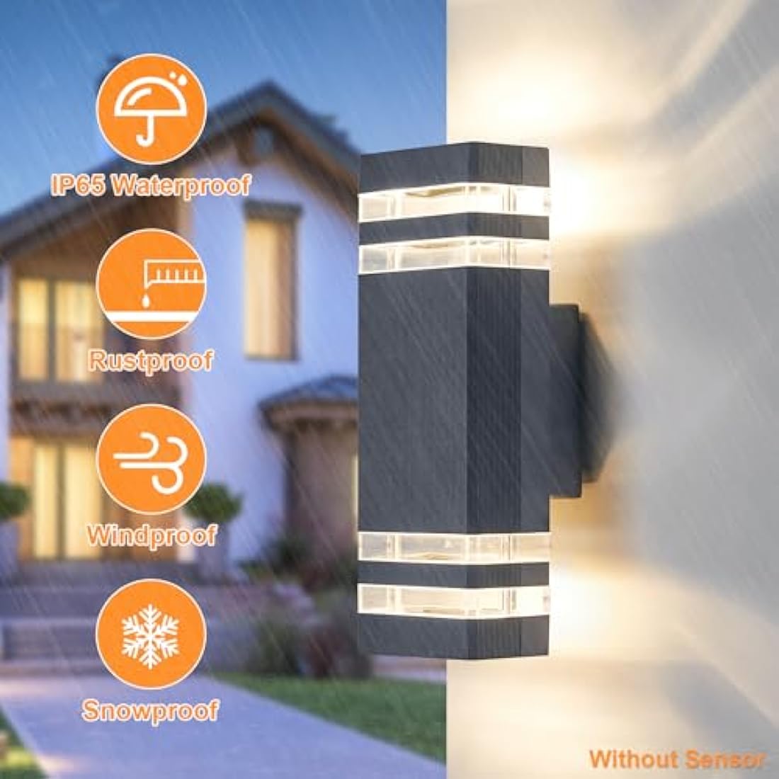 CELAVY Outdoor Wall Lights Mains Powered Outside Up Down Lights, IP65 Waterproof LED Porch Front Door Light, Square GU10 External Modern Lighting Exterior Electric Sconce Lamp for House, Grey