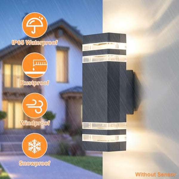 CELAVY Outdoor Wall Lights Mains Powered Outside Up Down Lights, IP65 Waterproof LED Porch Front Door Light, Square GU10 External Modern Lighting Exterior Electric Sconce Lamp for House, Grey