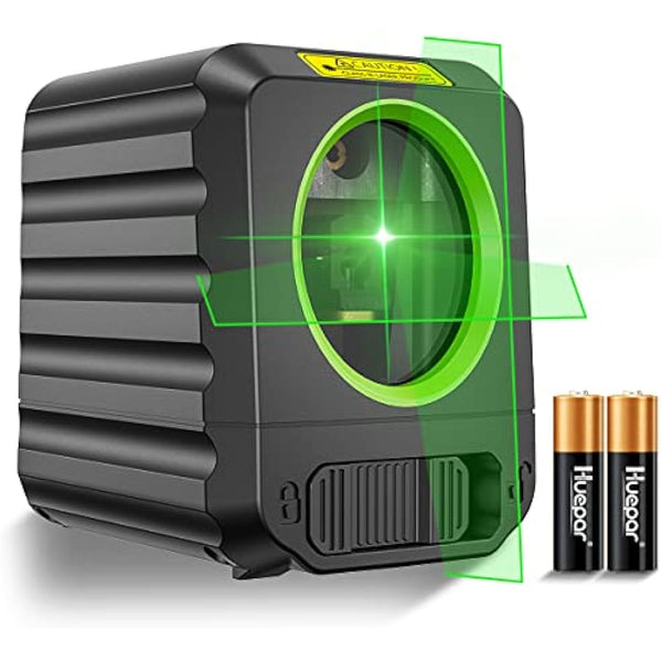 Huepar Self-Leveling Green Beam Cross Line Laser Level - Vertical and Horizontal, 100ft Alignment Tool for Picture Hanging and DIY, Battery Included-B011G
