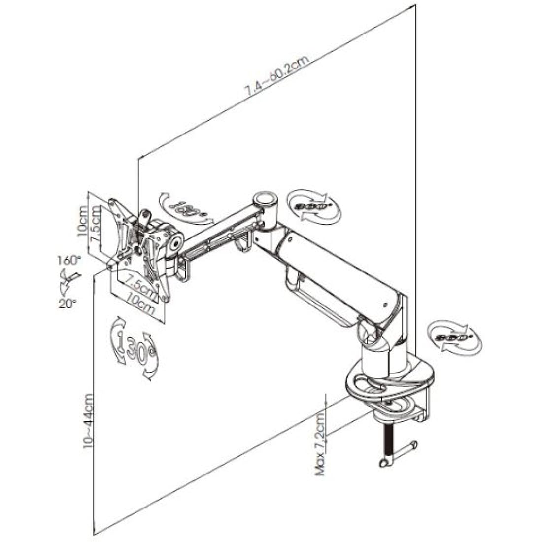 Allcam GSD110 Gas Spring Desk Mount LCD Monitor Stand w/vesa bracket & monitor arm: free up/down & left/right motion