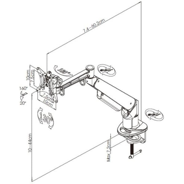 Allcam GSD110 Gas Spring Desk Mount LCD Monitor Stand w/vesa bracket & monitor arm: free up/down & left/right motion
