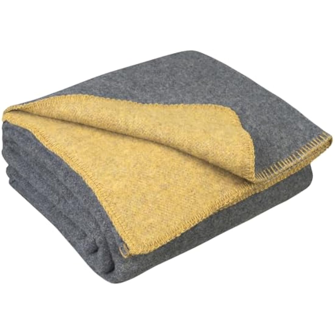LYHome Travel Blanket - Extra Warm Picnic Throw, Bed Camping Outdoor Wool Blankets, Cozy Soft Throws, Military Army and Garden Outside Use (51x67 in | 130x170 cm | Mustard - Gray Double-sided)
