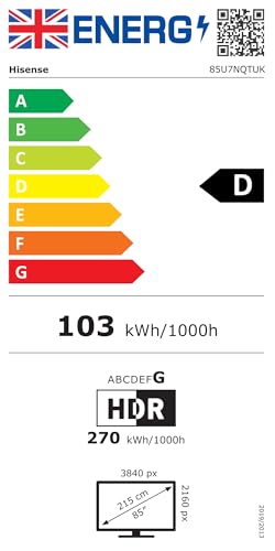 Hisense 55 Inch 4K Mini-LED TV 55U6NQTUK - Quantum Dot Colour, Dolby Vision Atmos, Hi-View Engine, FilmMaker Mode, Vidaa OS with Voice Control, Freely, Youtube, Netflix and Disney+ (2024 Model)