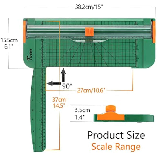 Firbon Green A4 Paper Cutter 12 Inch Titanium Paper Trimmer Scrapbooking Tool with Automatic Security Safeguard and Side Ruler for Craft Paper, Coupon, Label and Cardstock