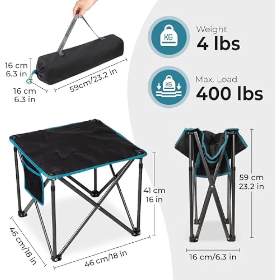 FUNDANGO Oversized Camping Stool with cushion, 18.1 Inch footstool 400 Lbs Heavy Duty Padded Collapsible folding stool Portable Foldable seat for Outdoor Garden Fishing Hiking with Carry Bag (Black)