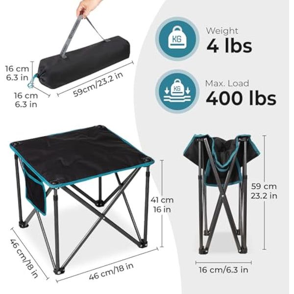 FUNDANGO Oversized Camping Stool with cushion, 18.1 Inch footstool 400 Lbs Heavy Duty Padded Collapsible folding stool Portable Foldable seat for Outdoor Garden Fishing Hiking with Carry Bag (Black)